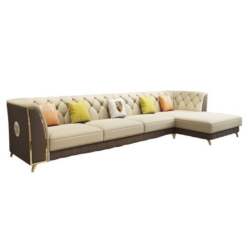 Recessed Arm Tufted Back Sectional Genuine Leather Sofa and Chaise