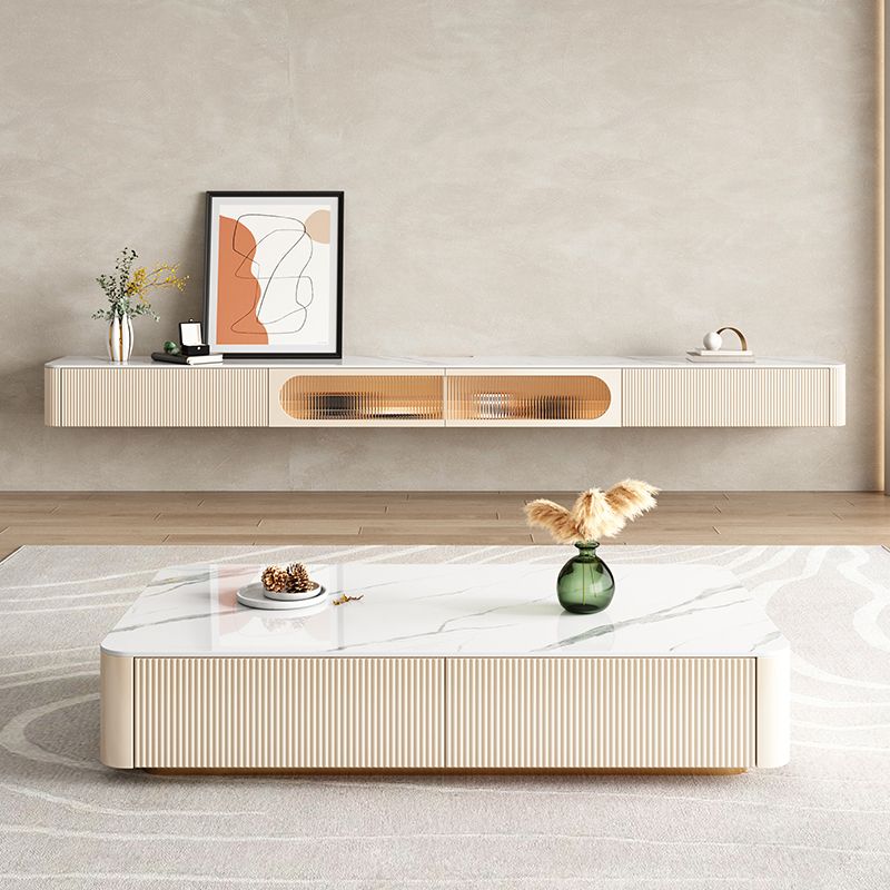 Stone TV Media Stand Console Contemporary TV Console with Drawers