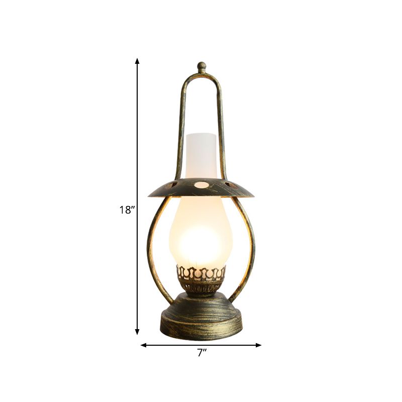 Brass Finish 1 Head Desk Lamp Industrial White Glass Lantern Metallic Table Light with Metal Base