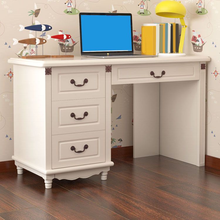 Wooden Writing Desk with Drawers and Solid Wood Base Modern Desk