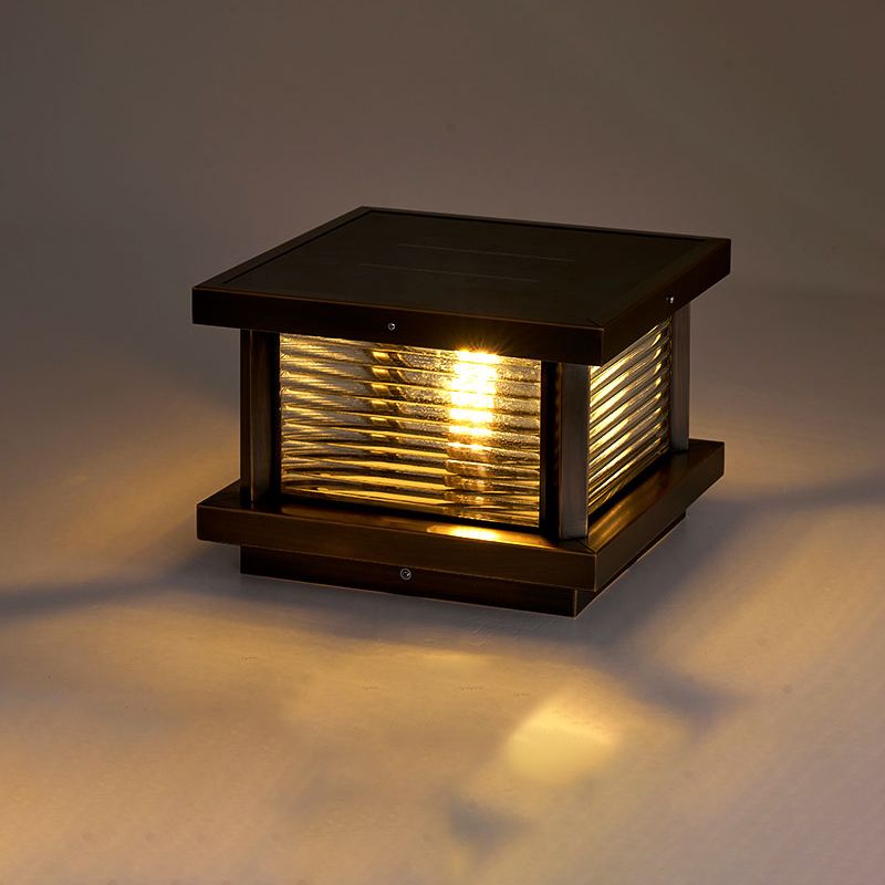 Rectangle Shape Metal Waterproof Pillar Lamp Modern Style 1 Light Outdoor Light