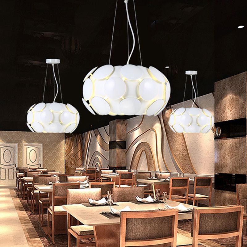 Modern Circle Panel Pendant Chandelier Acrylic 3-Light Restaurant Ceiling Suspension Lamp in White with Drum Design