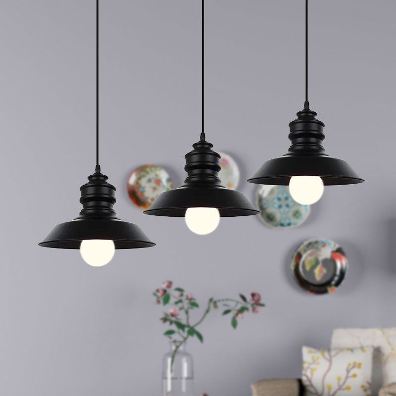 Farmhouse Barn Pendant Light 3 Lights Metallic Hanging Light Fixture with Round/Linear Canopy in Black