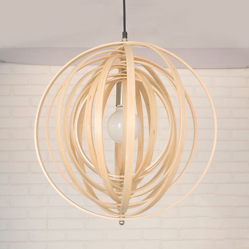 Sfera increspata Kit di luce a sospensione in legno asiatico 1 Luce leggera BEIGE IMPEGNO SULLA TABELLA