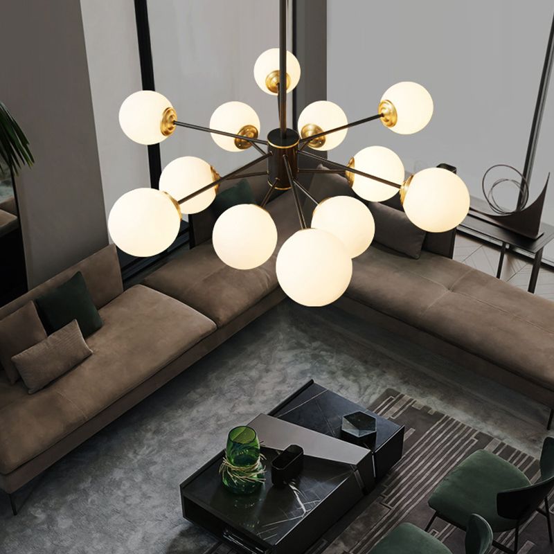 Postmodern Brass Chandelier Globe Chandelier Pendant with Glass for Living Room