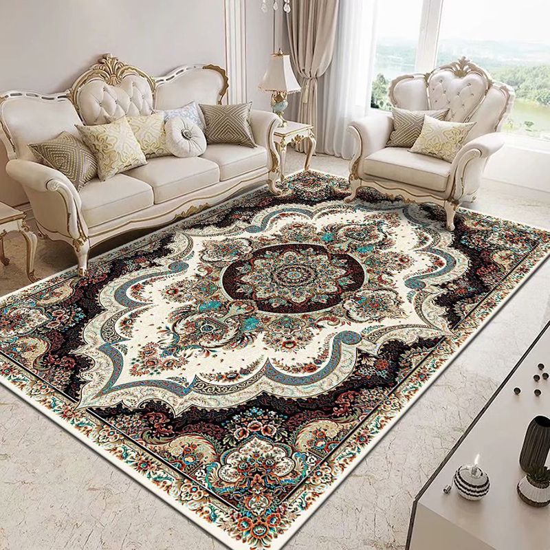 Fancy Traditional Area Rug Brown Polyester Area Carpet Stain Resistant Rug for Home Decor