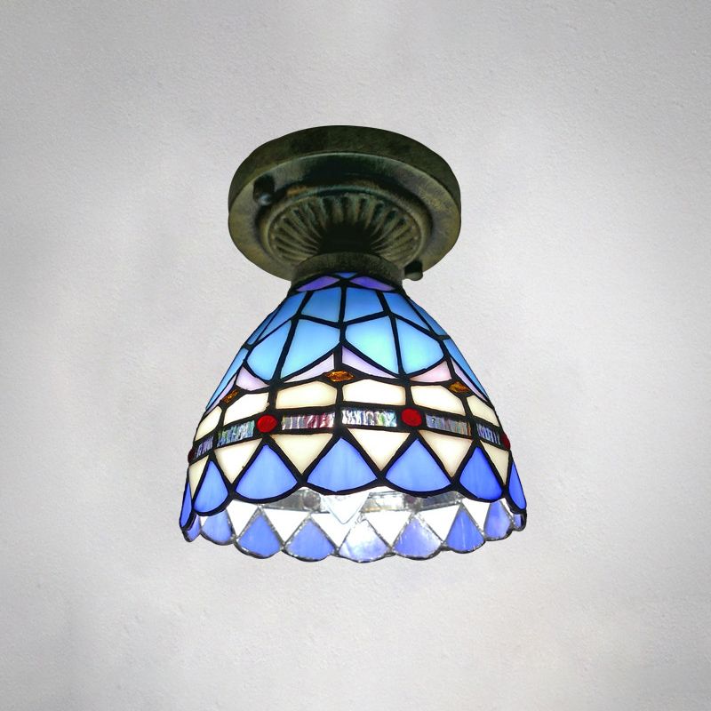 Enkele Semi Flush Tiffany Style Bowl Shade Geverfde Kunst Glas Flush Plafond Light Fixture