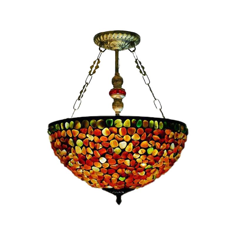 2/3 Lights 12"/16" W Dining Room Chandelier Lamp Mediterranean Antique Bronze Ceiling Light with Dome Stone Shade