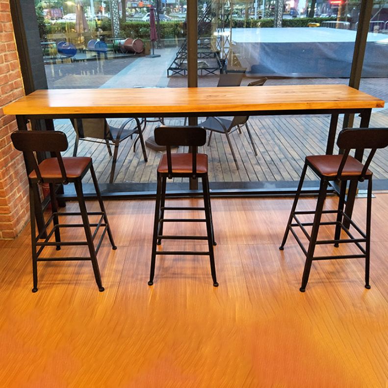 Indoor Natural Bistro Bar Table Rectangle Industrial Wood and Metal Bar Table