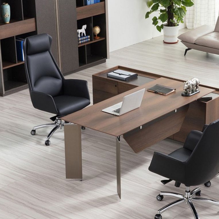 Modern Style Task Chair Leather Office Chair with Fixed Arms