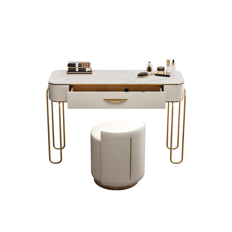 Stone and Metal with Leather Accent Vanity Table in Beige Makeup Desk