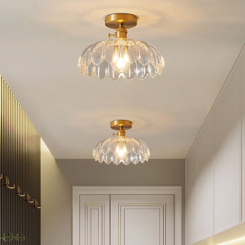 Single Golden Flush Mount Lighting Modernism Glass Shaded Ceiling Light