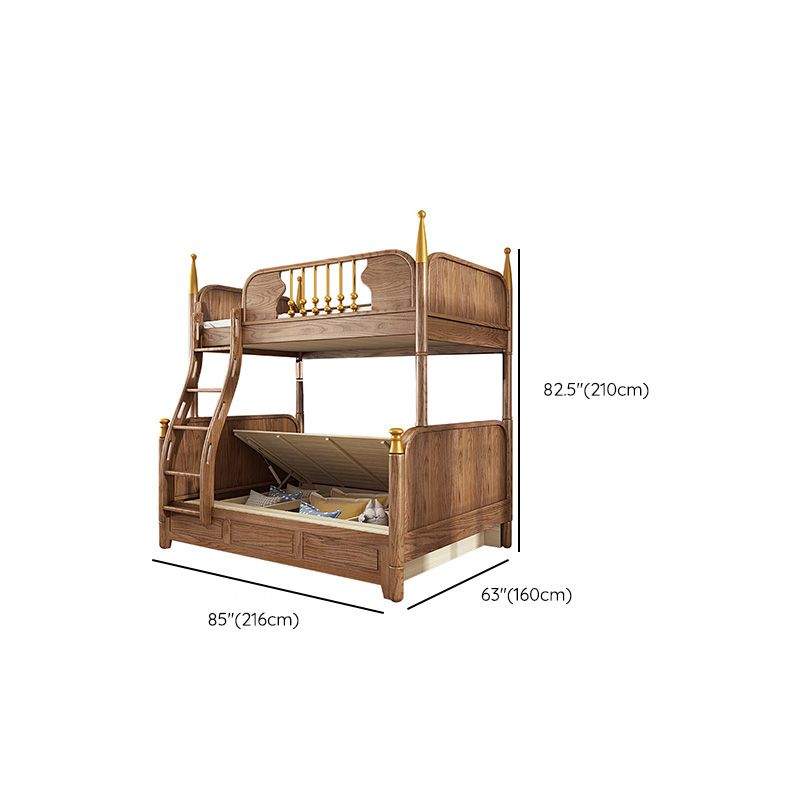 Traditional Brown No Theme with Guardrail Storage Mattress Kids Bed