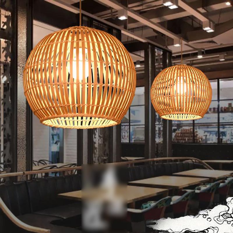 Chinese Rattan Hanging Pendant Light 1-Light Dome Pendant for Dining Room