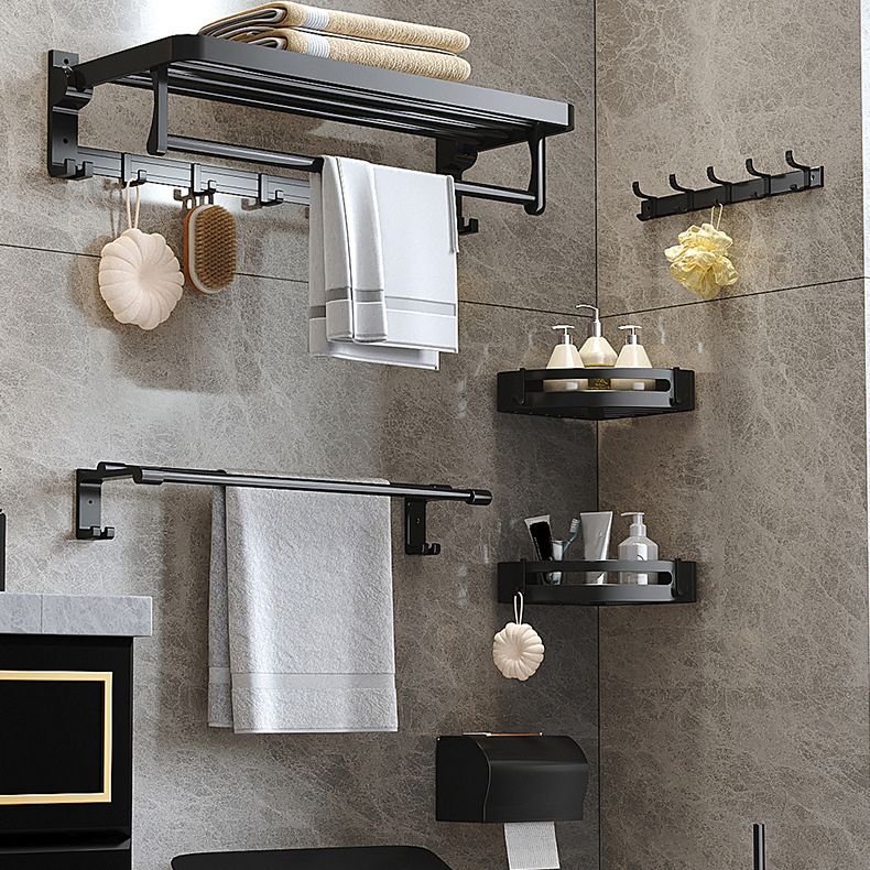 Modern Matte Black Bathroom Accessory Set with Bath Shelf/Robe Hooks/Towel Bar