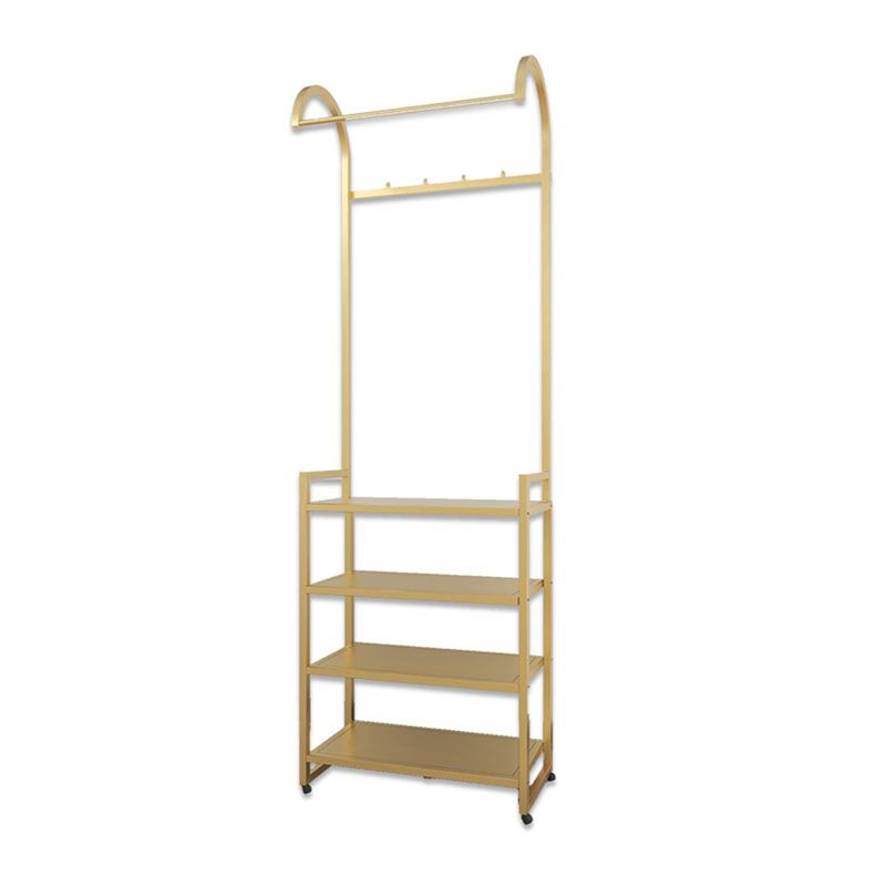 Luxurious Metallic Coat Hanger Free Standing Multilayer Shelves Design Coat Rack