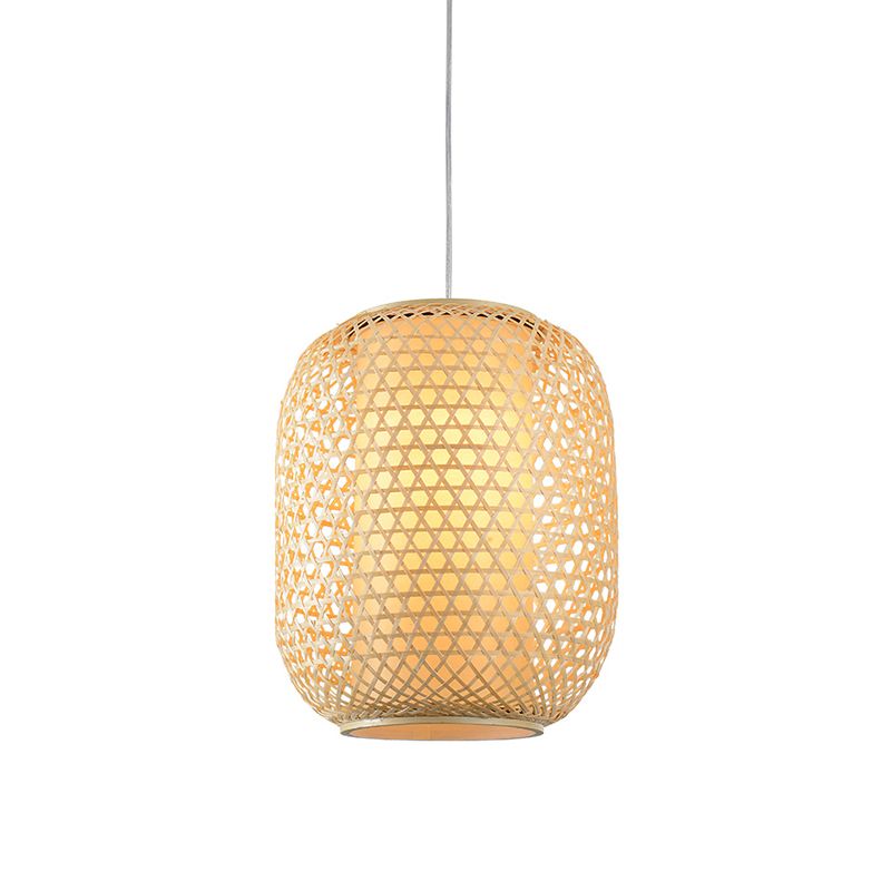 OVAL BAMBOO Suspension Light Asian 1-Bulb Beige Plafond Lanterne suspendu pour restaurant