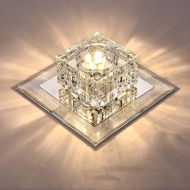 Contemporary Geometric Flush Mount Light Crystal Ceiling Light with Hole 3'' Dia