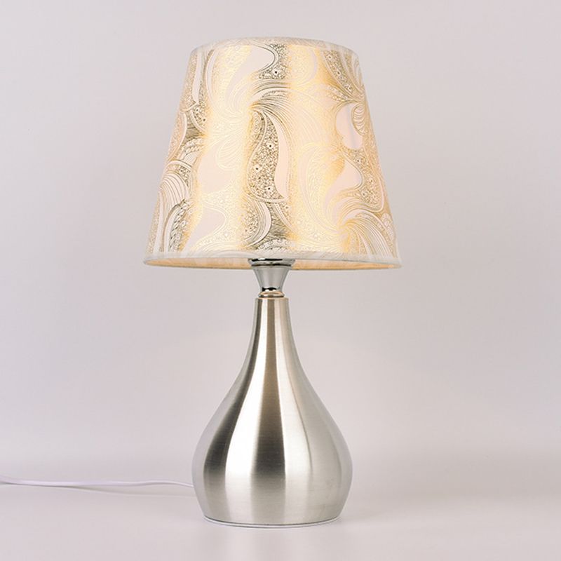 Tapered Table Light Modern Fabric Single Nickel Nightstand Lamp with Cloud/Geometric/Flower Pattern