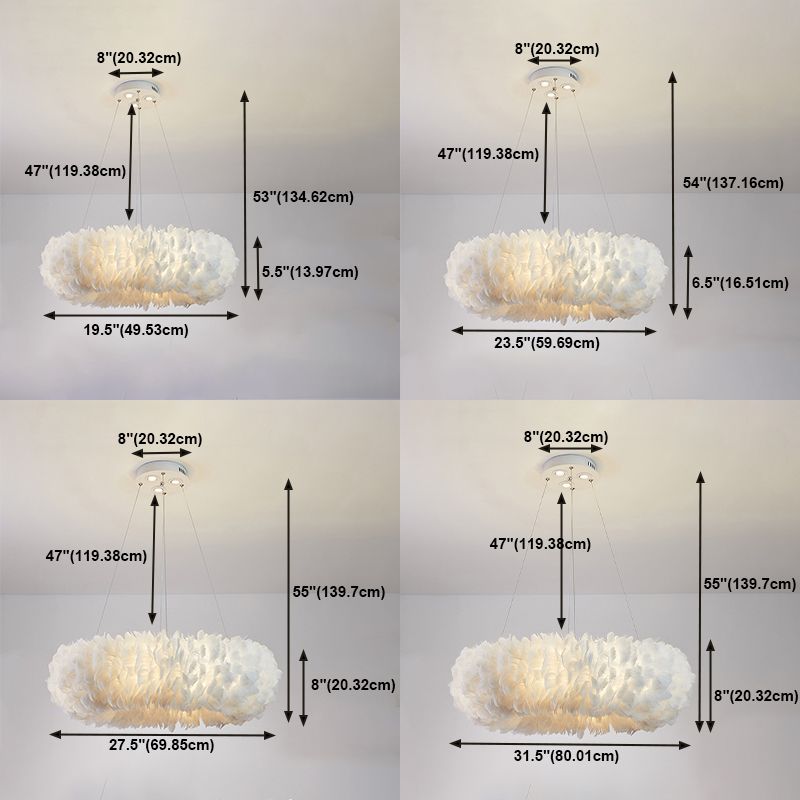 Lumières de lustre circulaire moderne luminaire de lustre en plumes en blanc