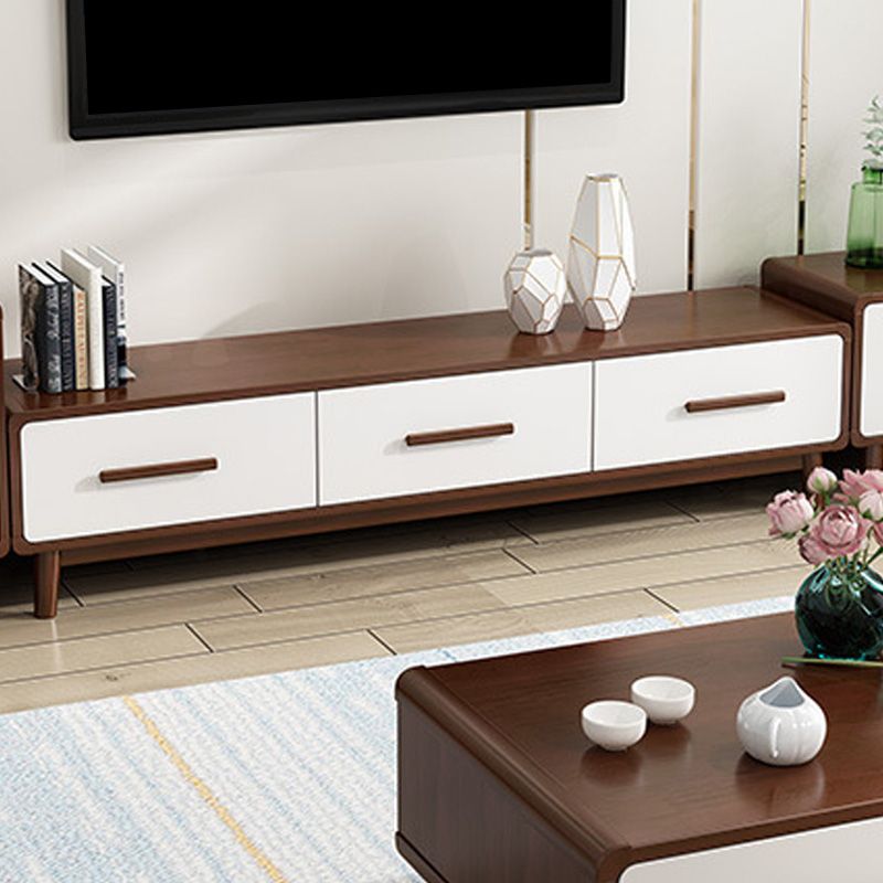 Contemporary Enclosed Storage TV Console Solid Wood TV Stand with 3 Drawers