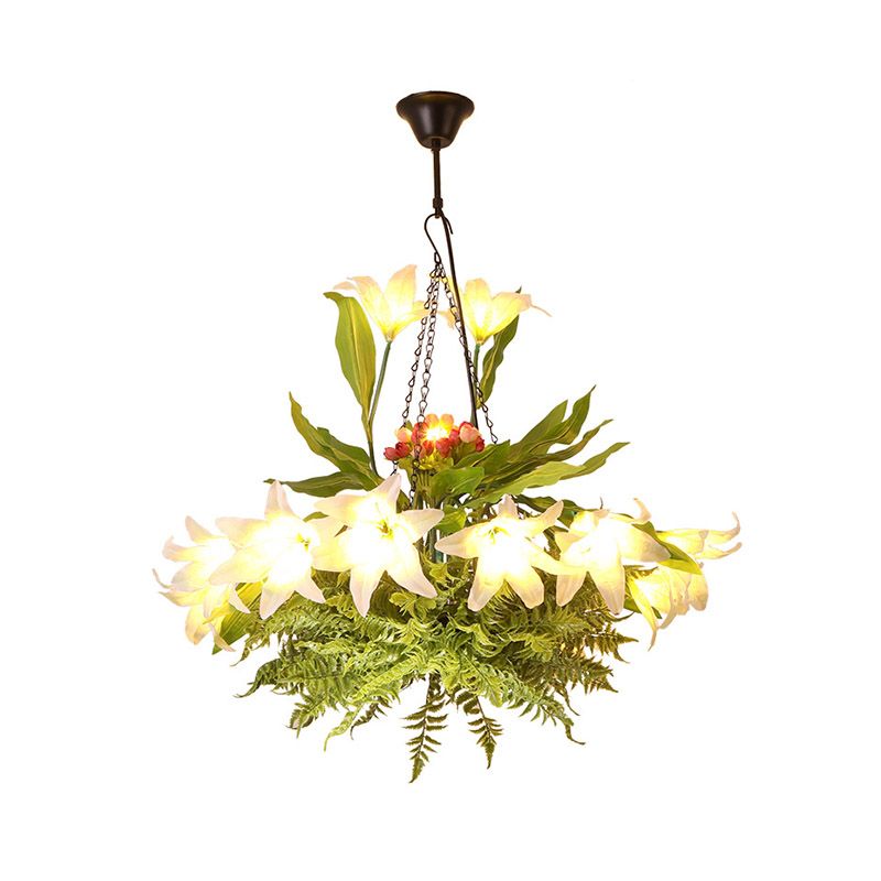 Kit de luz colgante de restaurante redondo Industrial 10 cabezas Turquoise Chandelier Lighture con flores deco