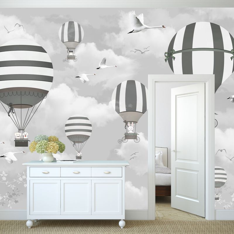 Cartoon Hot Air Balloon Murals for Baby Room Decoration Customized Wall Deal in Grey