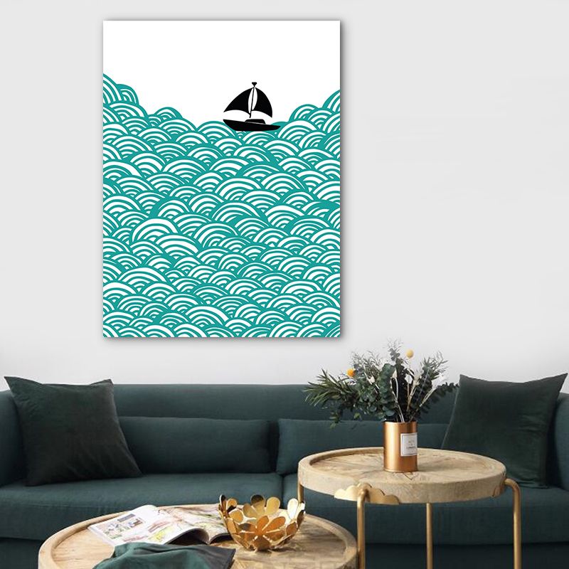 Green Sea Sailboat Scenery Canvas Textured Nordic Style House Interior Wall Art Print