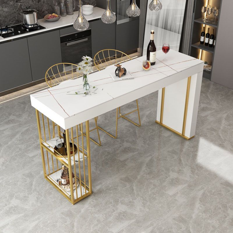 Glam Style Stone Bar Table Rectangle Bar-Height Bistro Pub Table