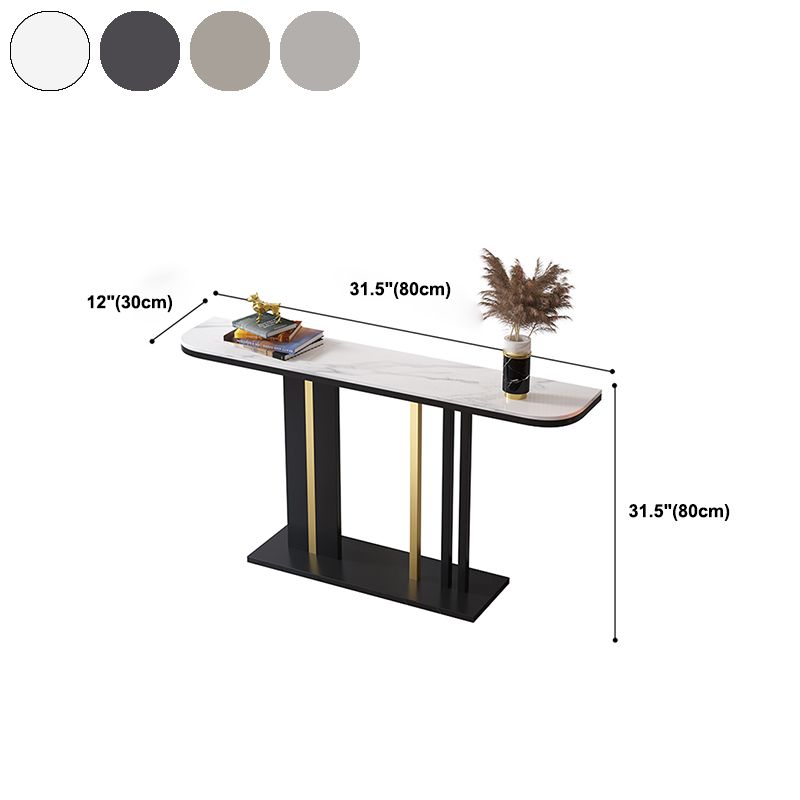 11" Wide Contemporary End Table Stone Half Moon Console Table