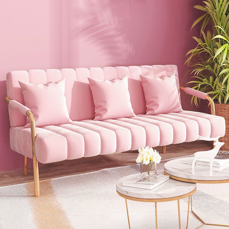 Contemporary Glam Sofa with Sewn Pillow Back and Golden Legs for Apartment