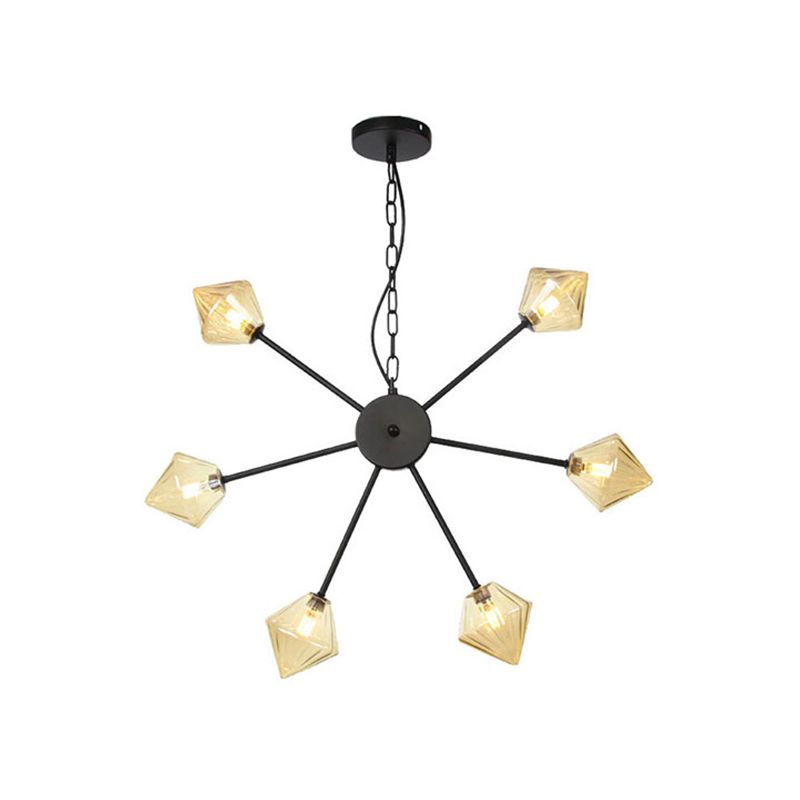 Diamond schaduw hangende verlichting industrieel amber/helder glas 6/9/12 hoofden woonkamer kroonluchter lamp in zwart/messing/koper