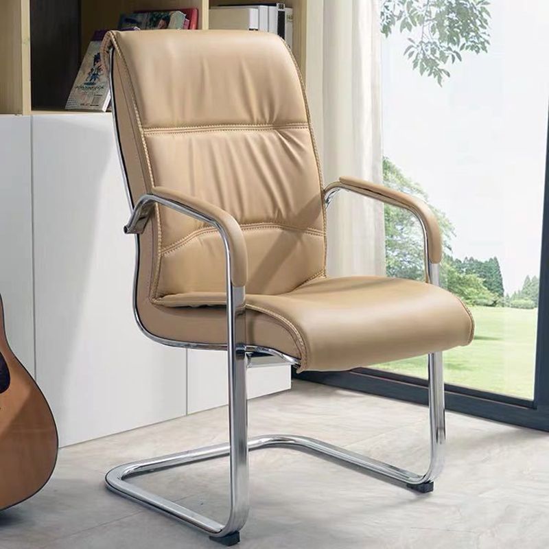 Modern Espresso Leather Desk Chair with Mid Back Home Office Chair in Black and Beige