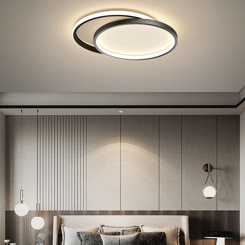 Minimalism LED Ceiling Lamp 2-Light Flush Mount in Black for Bedroom