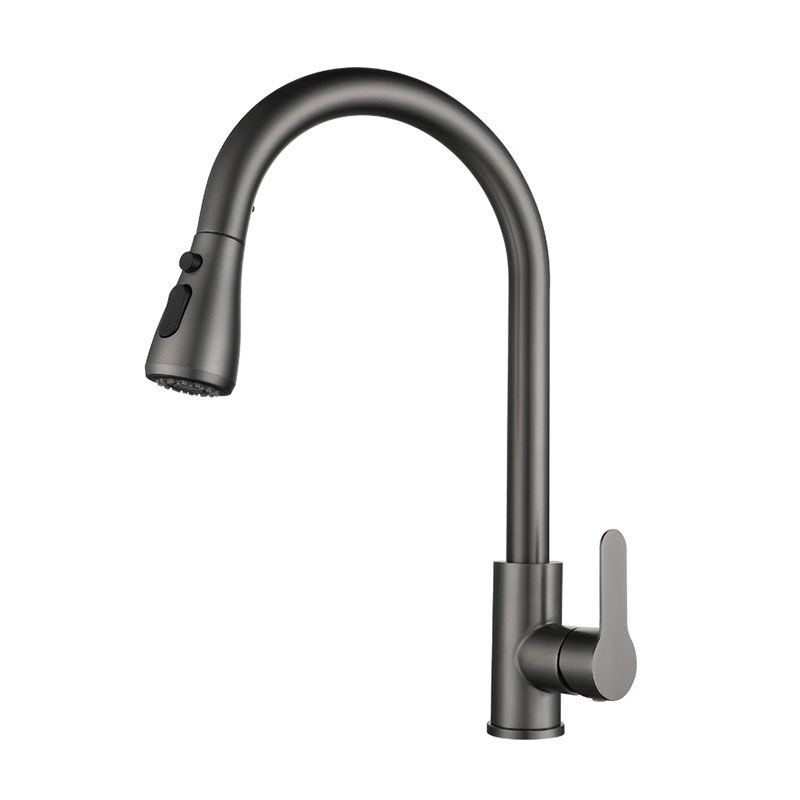 Contemporary Pull Down Single Handle Kitchen Faucet High Arch Water Filler in Gray