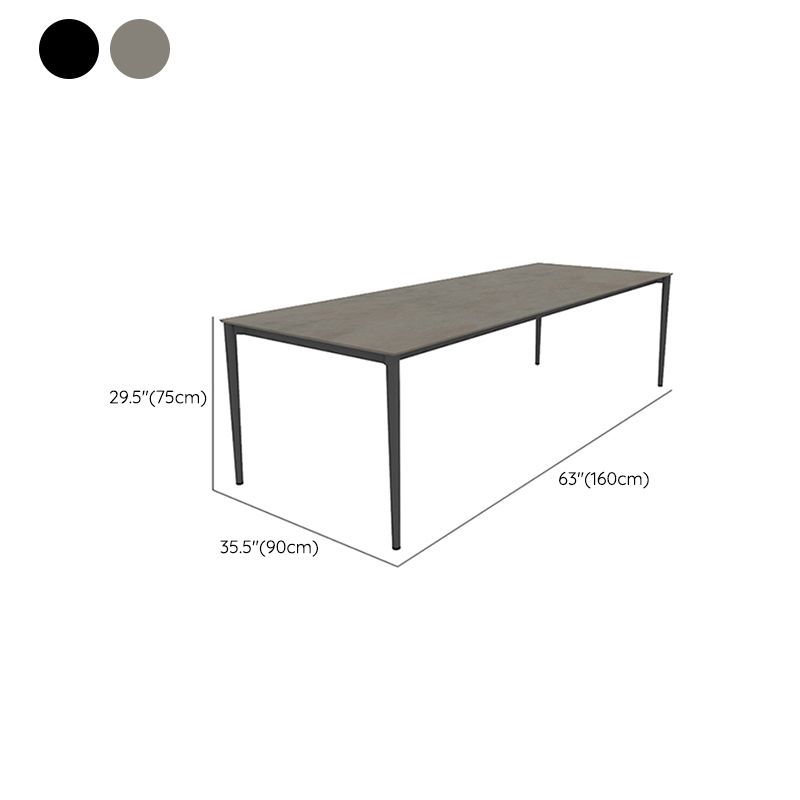 Rectangle Stone Top Patio Table Modern Dining Table with Aluminum Frame