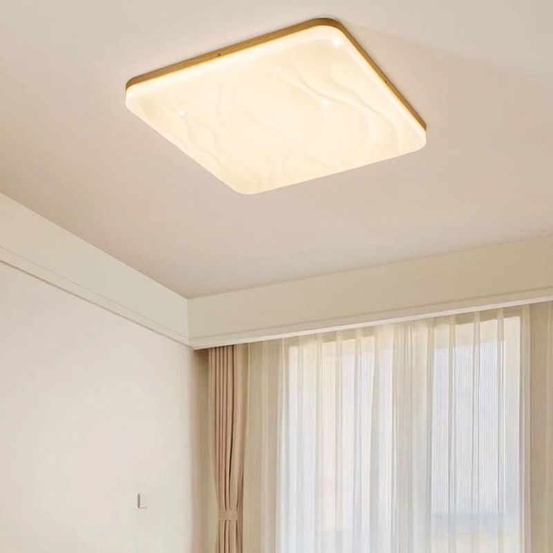 Modern LED Wood Flush Mount Geometric Shape Ceiling Light with Acrylic Shade for Study