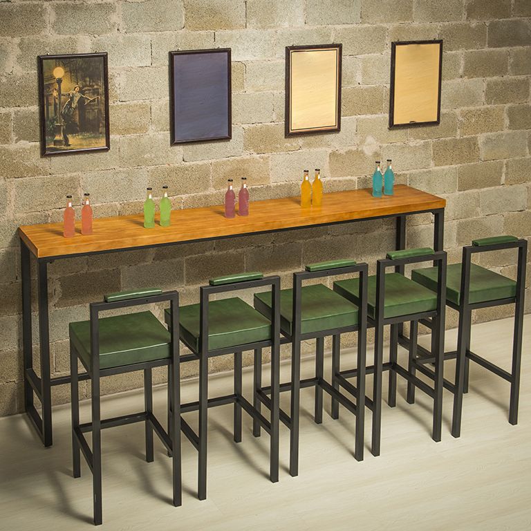 Industrial Bar Table Solid Wood Bar Dining Table with Trestle Base