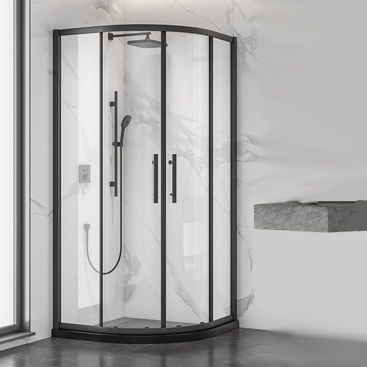 Silver and Black Shower Enclosure Clear Tempered Glass Shower Stall