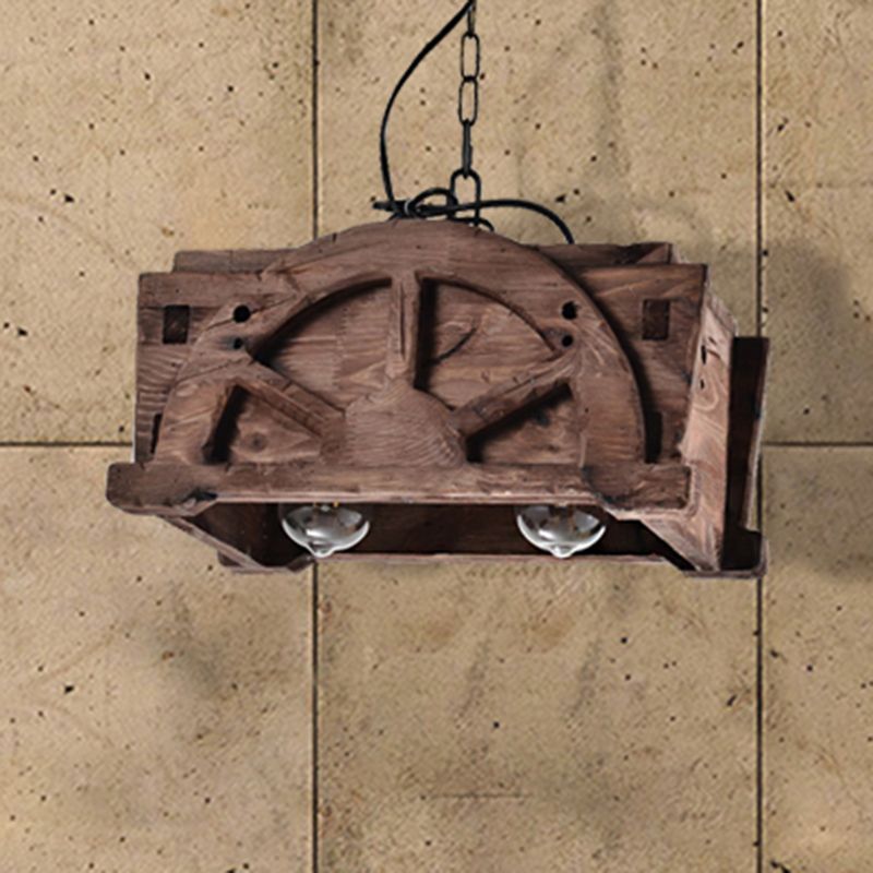 Duidelijke glazen bruine hanglamp rechthoek Rechthoek 2-licht loftstijl Kroonluchter Lamp met hout met hout