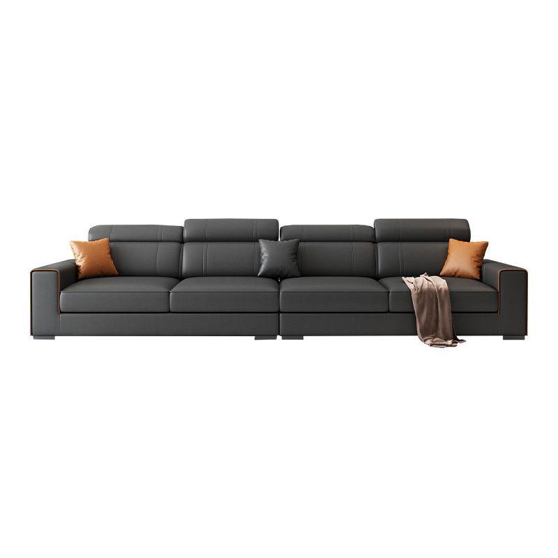 Square Arm Sectional Dark Gray Cushion Back Storage Faux Leather Living Room Sofa