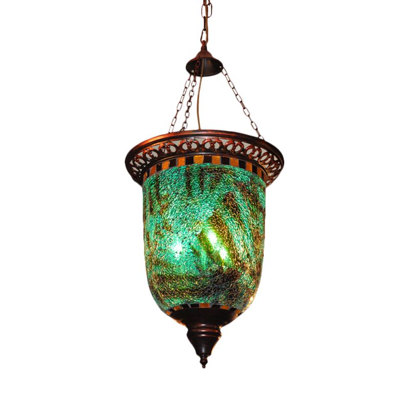 Luz de araña de urna bohemia 2 bombillas de arte manchado de accesorios de iluminación de vidrio en azul para restaurante