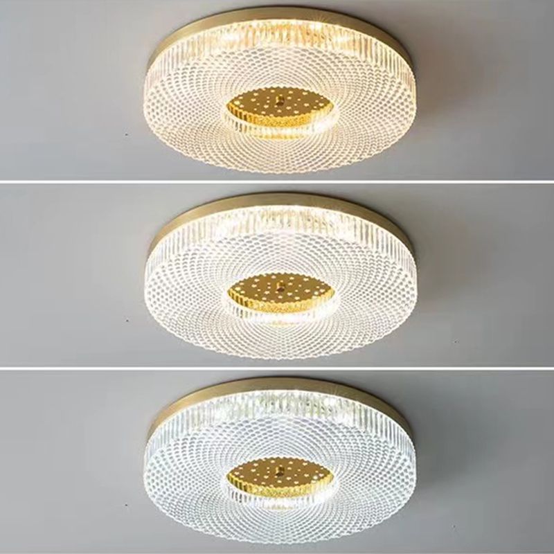 Single Modern Golden Flush Mount Lighting Round Shaded Ceiling Light