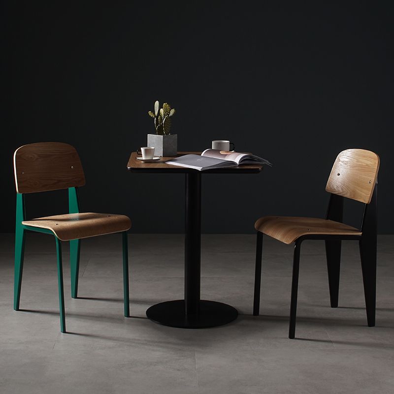 Contemporary Style Dining Room Chairs Metal Armless Chair with Wooden Legs