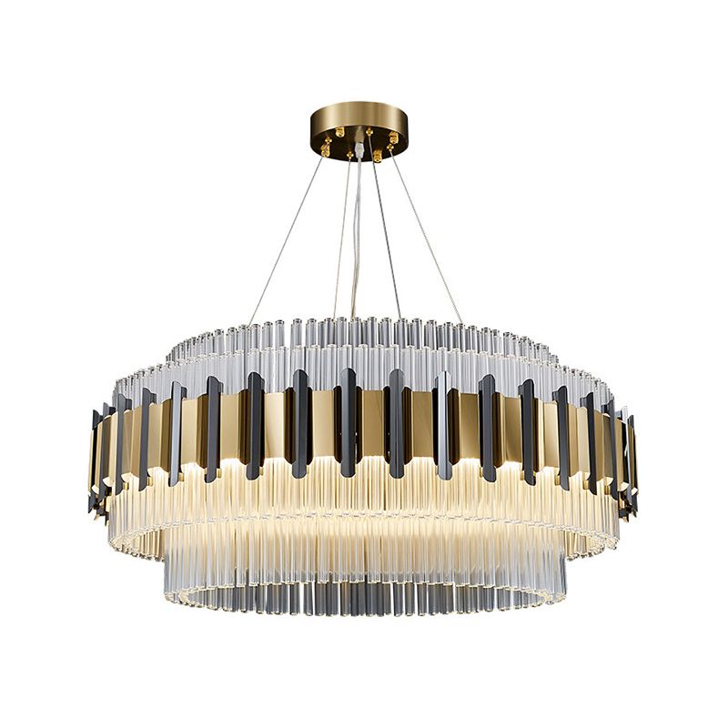 LED Circular Chandelier Lighting Contemporary Clear Crystal Tubes Ceiling Light Fixture for Parlor