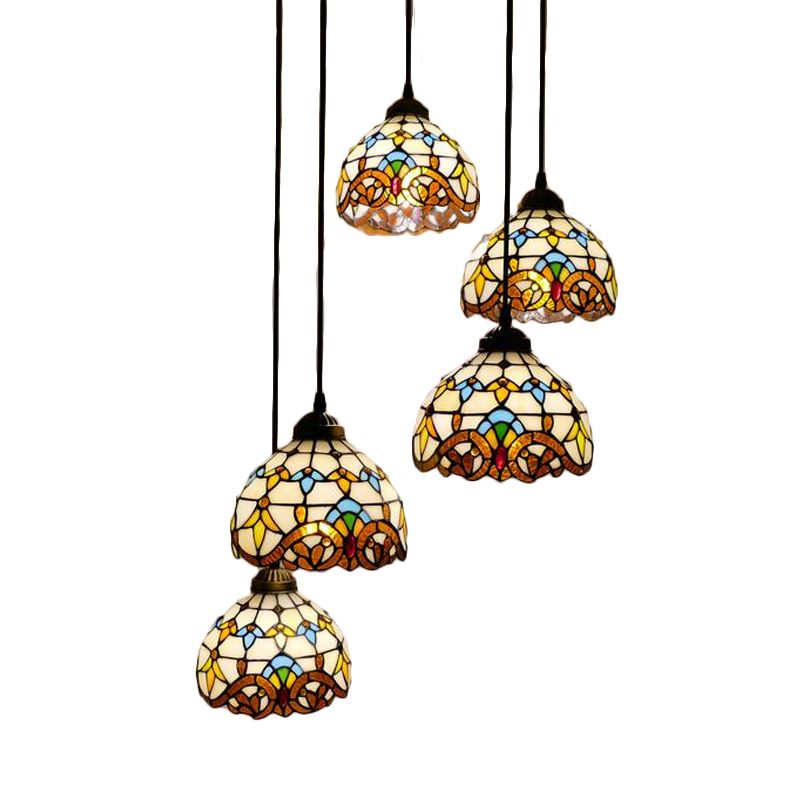 Dining Room Lighting Glass Bell Cascade Pendant Light with Blue/Beige Glass Shade Baroque Style