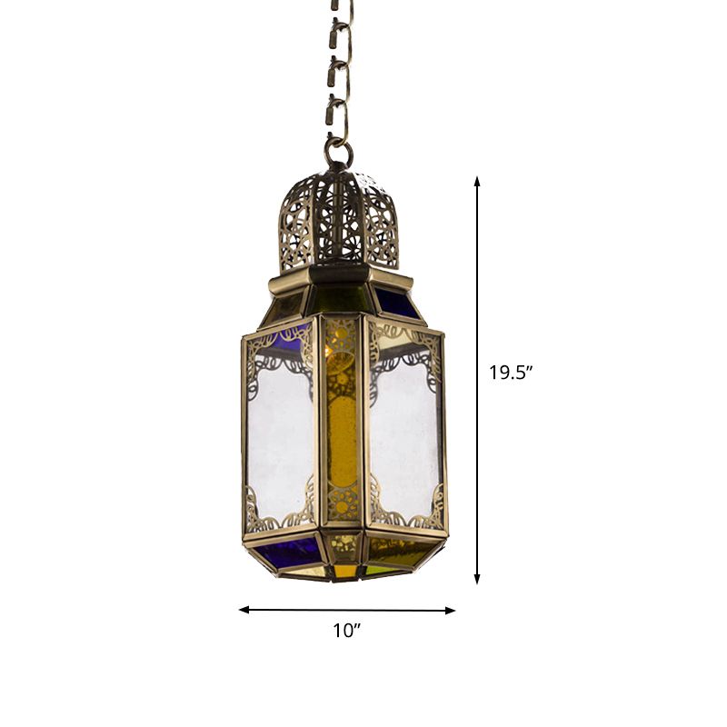 1 Head Pendant Lighting Vintage Lantern Metal Hanging Ceiling Lamp in Brass for Bedroom