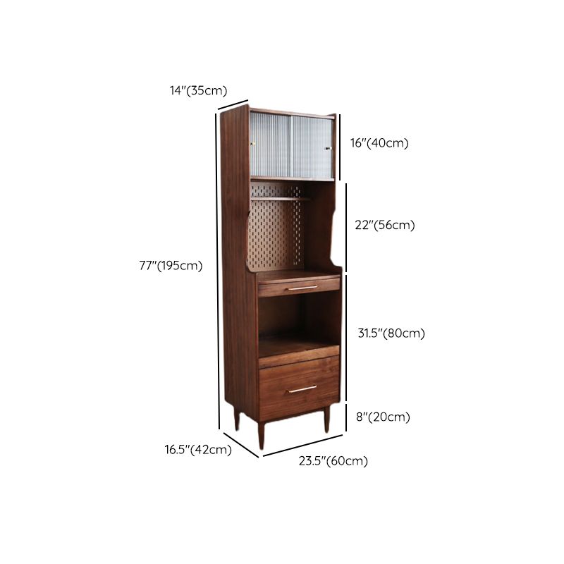 Traditional Glass Doors Solid Wood Storage Cabinet for Dining Room