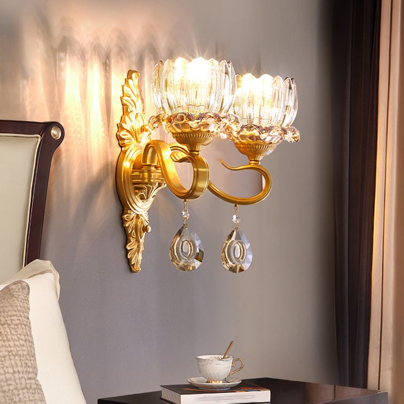 1 / 2 - Light Solid Brass Wall Sconce Post Modern Wall Armed Sconce with Crystal Accent