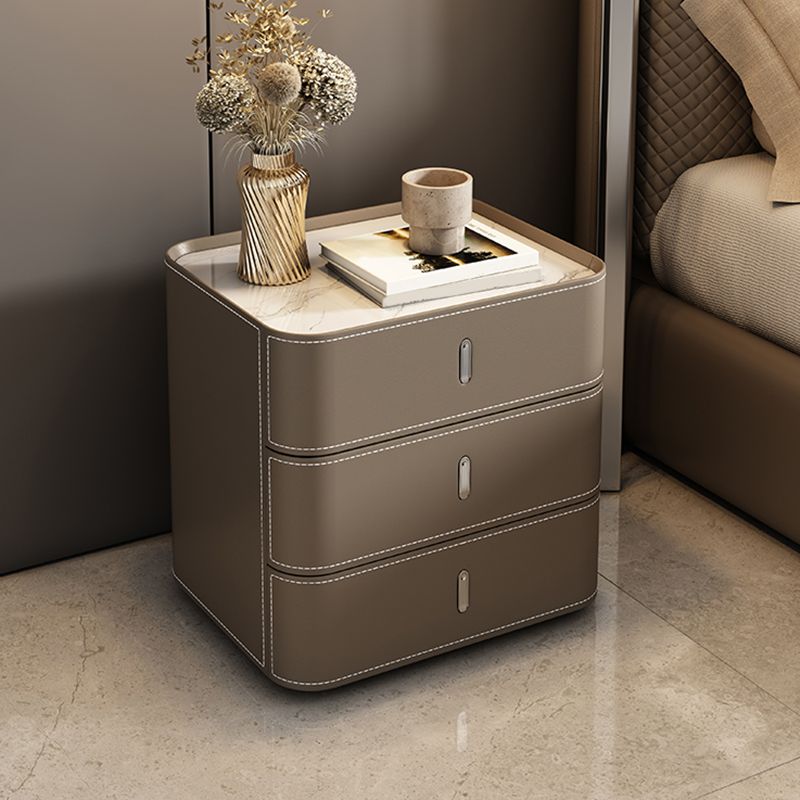 Glam Accent Table Nightstand Stone Nightstand with 3 Drawers